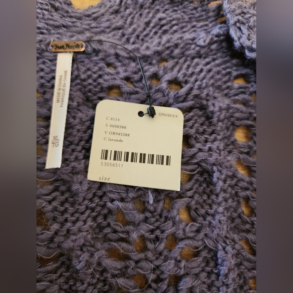 $168 NWT Free People Knit Crochet Bali Dreamer Cardigan XL Wool Alpaca Lavender - Picture 5 of 9